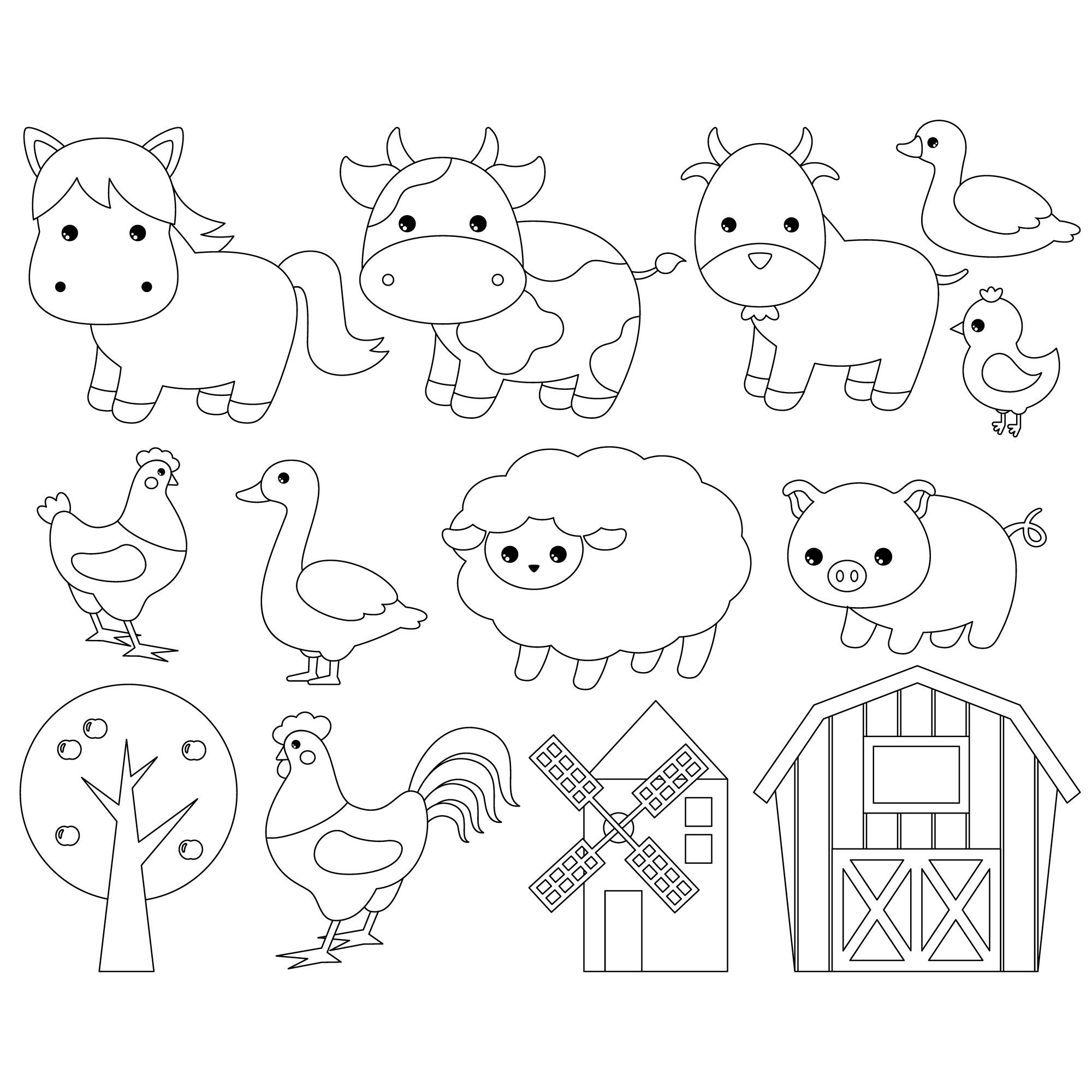 Farm Animals Digital Stamps. Farm Animals Line Art. Farm Animals Outlines. Children&amp;#039;S Coloring. Digital Images, Instant Download. regarding Farm Animal Stencils Printable