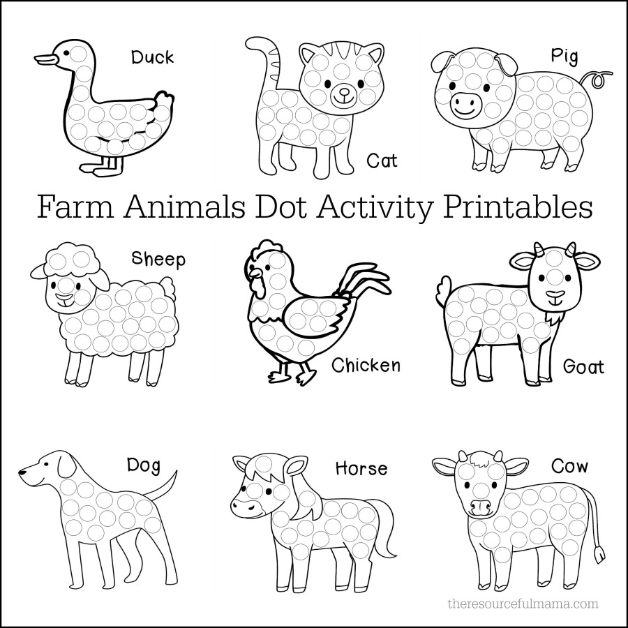 Farm Animals Dot Activity Worksheets - The Resourceful Mama pertaining to Farm Animals Printables Free