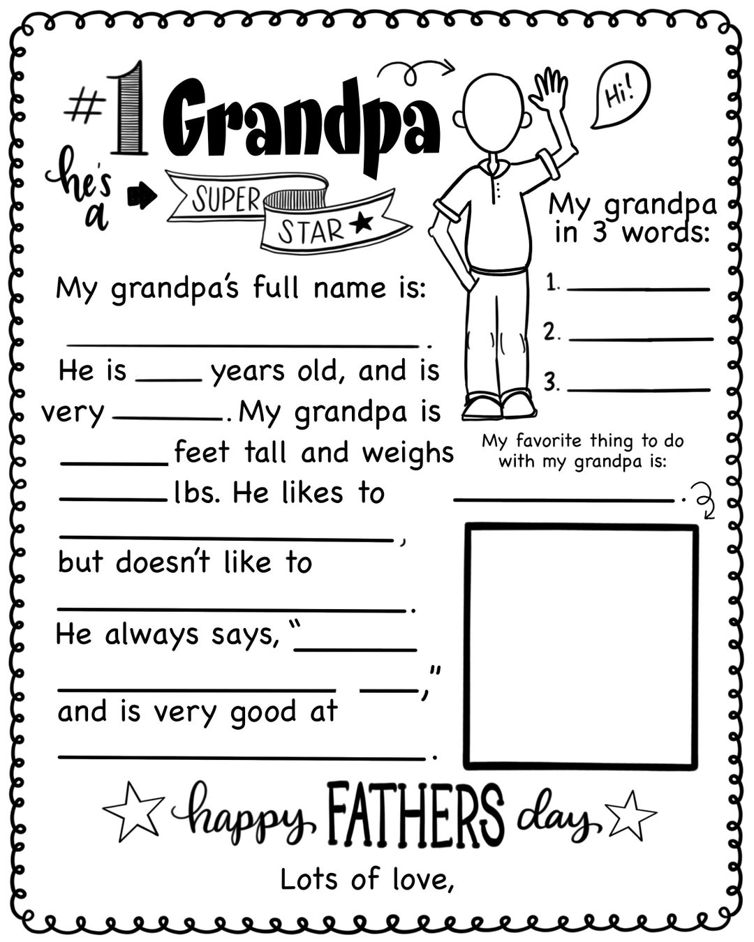 Fathers Day Grandpa Kid Questionnaire! - Etsy Uk inside Grandpa Questionnaire Free Printable