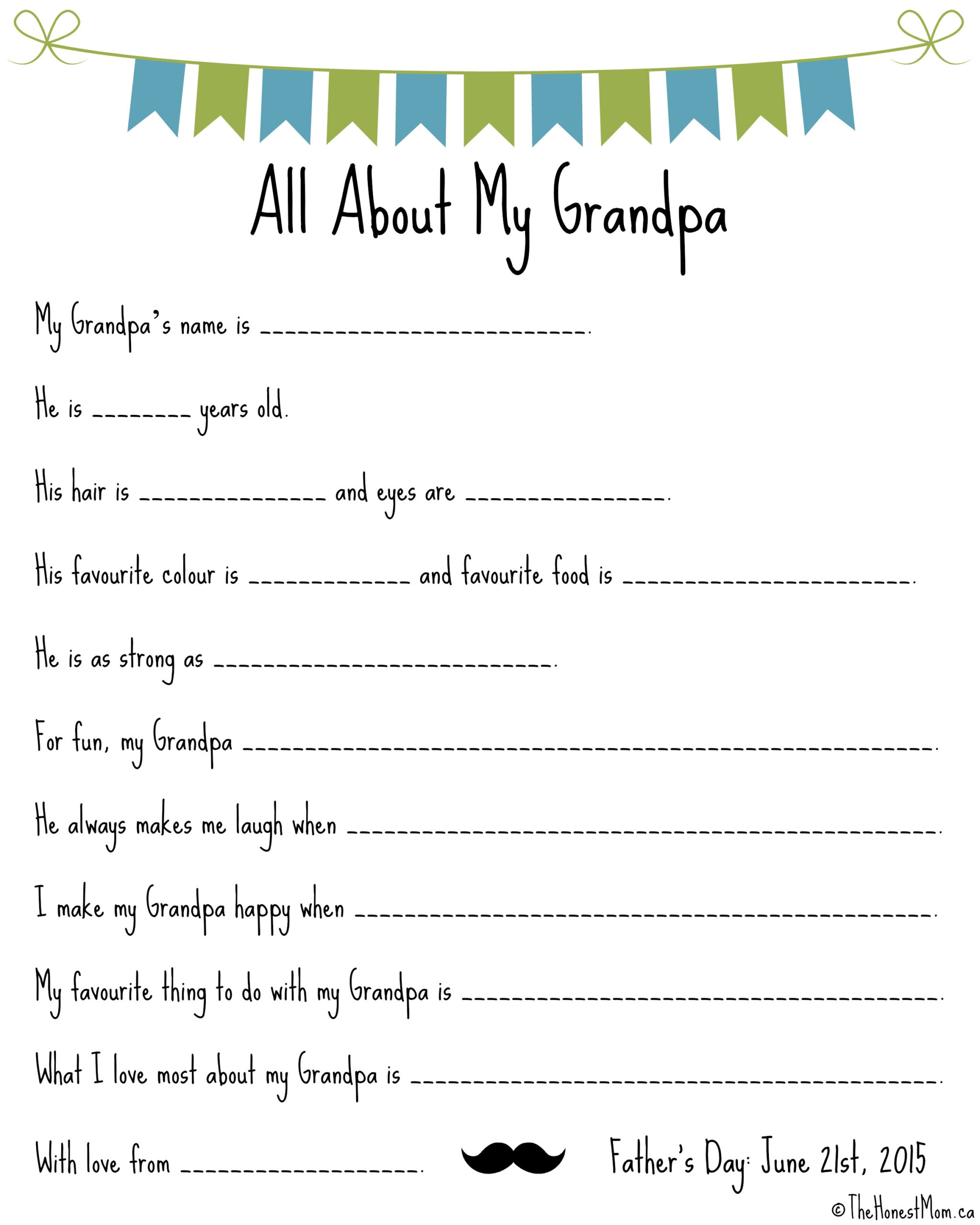 Father&amp;#039;S Day Mad Libs – Free Printables | The Honest Mom for All About My Grandpa Printable Free