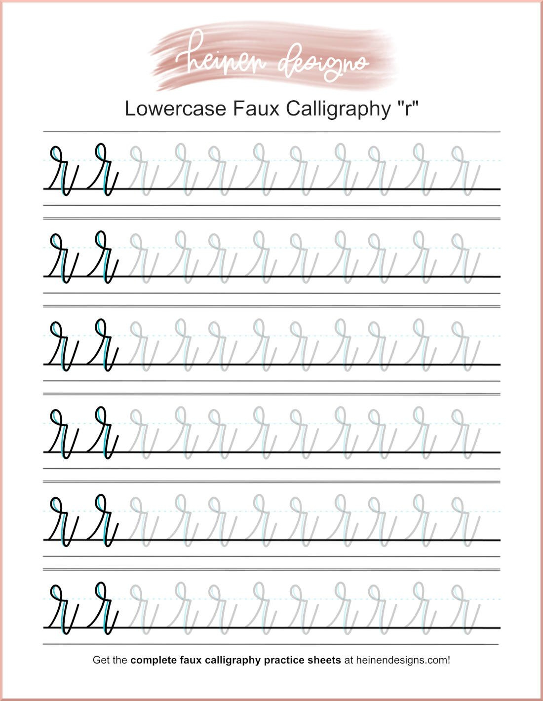 Faux Calligraphy Letter R Practice Sheet - Free Download with Free Printable Calligraphy Practice Sheets