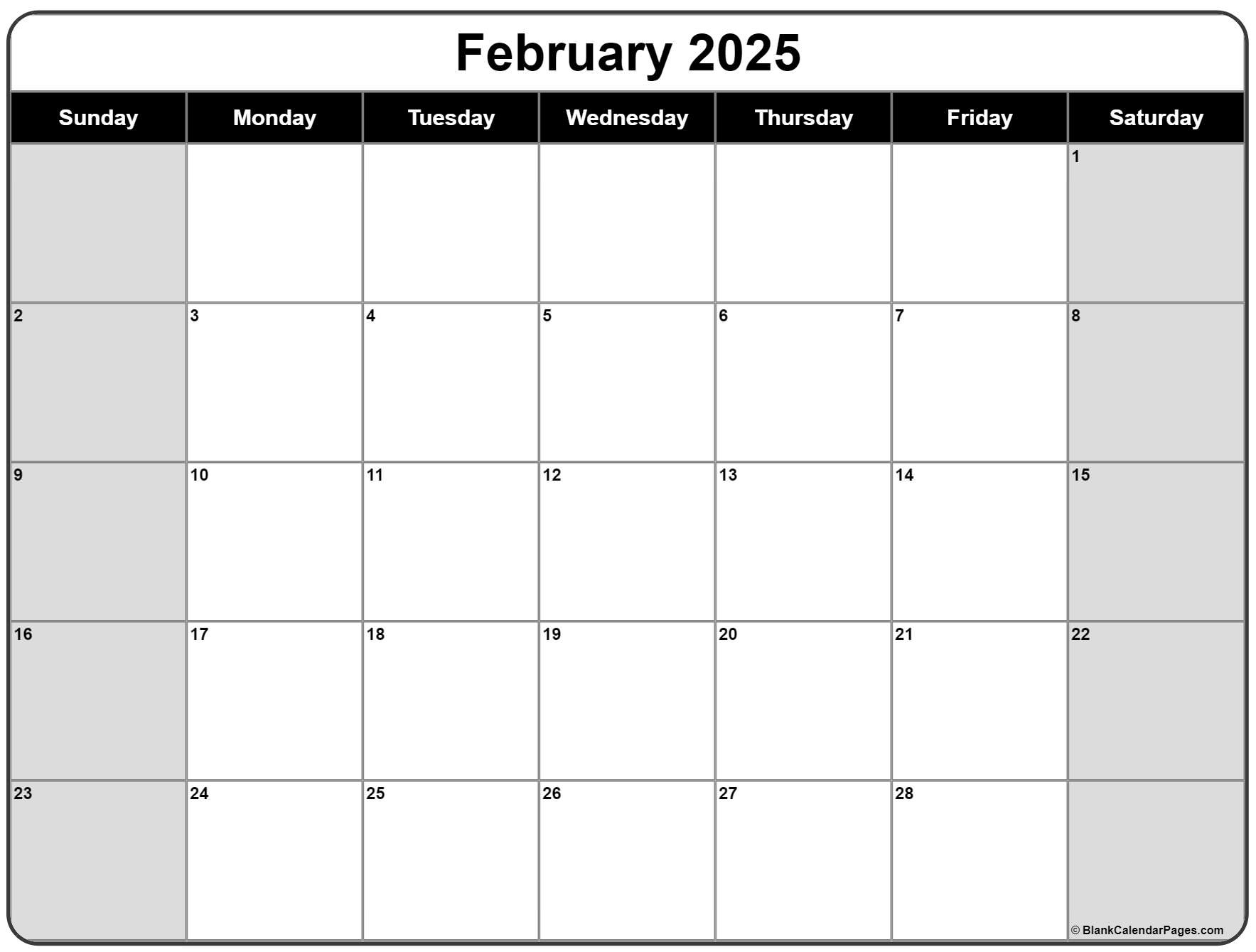 February 2025 Calendar | Free Printable Calendars intended for Free Printable Feb 2025 Calendar