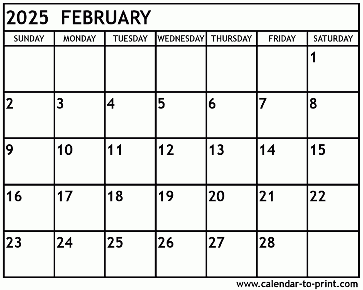 February 2025 Calendar Printable within Free Printable Feb 2025 Calendar