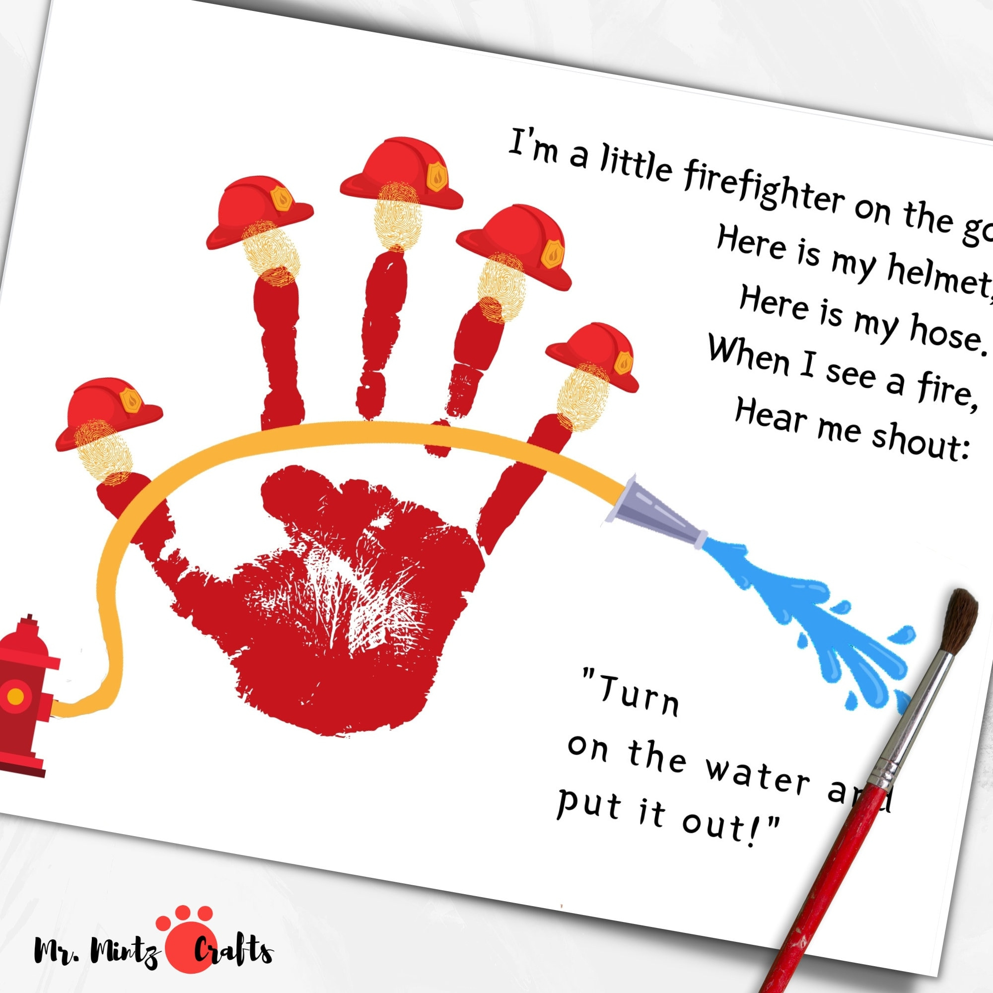 Feuerwehrmann Vatertagsgeschenk | Vatertag Handabdruck Art Craft within Five Little Firefighters Poem Printable