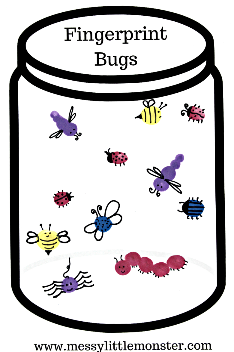 Fingerprint Bug Jar Craft - Messy Little Monster with Printable Bug Jar Template