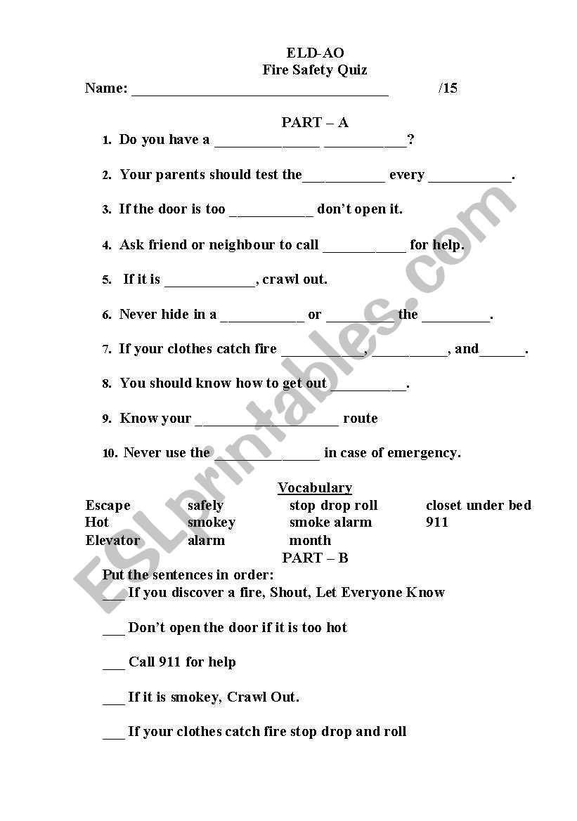 Fire Safety Quiz - Esl Worksheethansari9119 in Printable Fire Safety Quiz