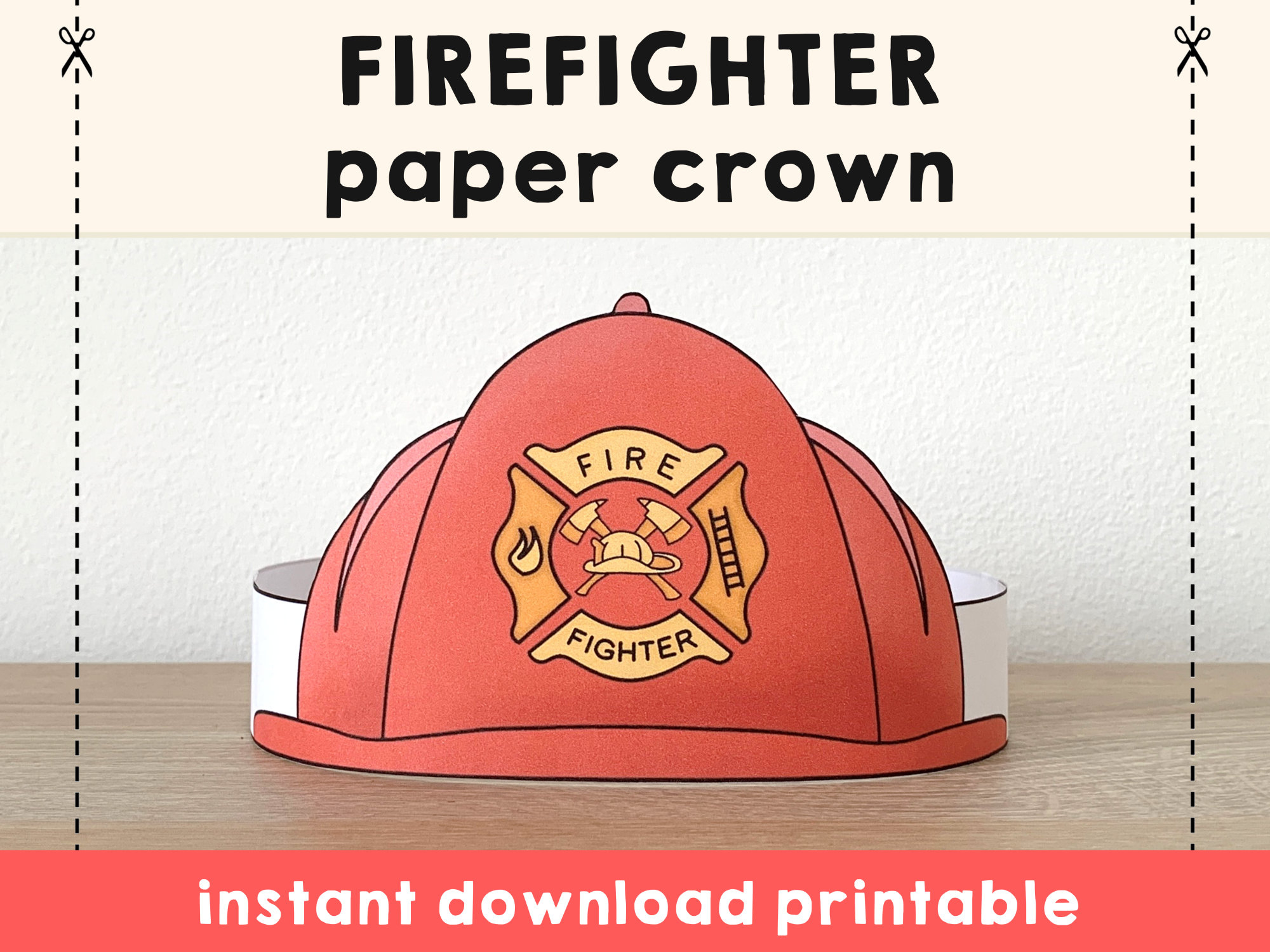 Firefighter Helmet Paper Crown Party Template Printable Kids Craft in Free Printable Fireman Hat Template