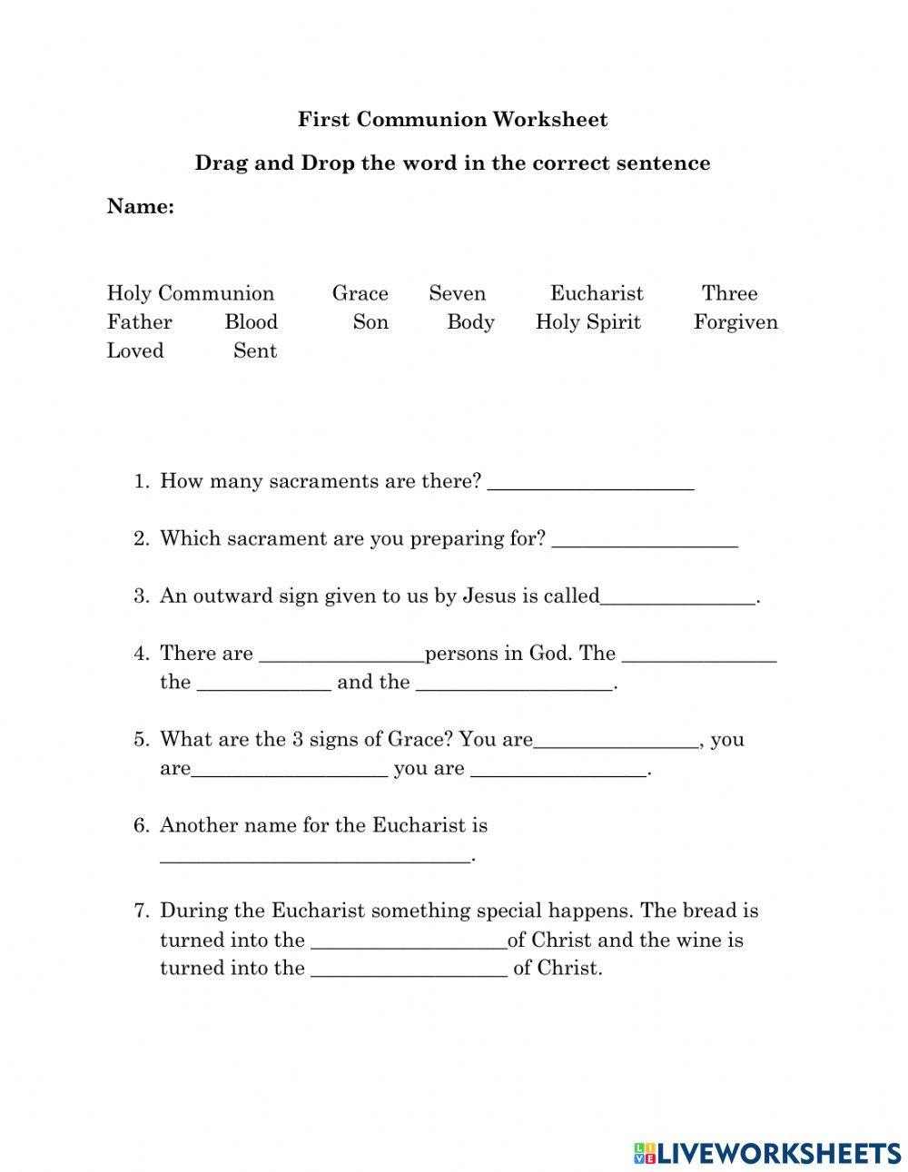 First Communion Worksheet | Live Worksheets - Worksheets Library in Free Printable First Communion Worksheets