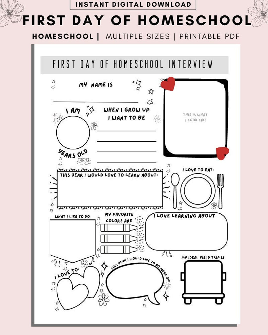 First Day Of Homeschool Interview Printable, Homeschool Planner for First Day Of Homeschool Printables