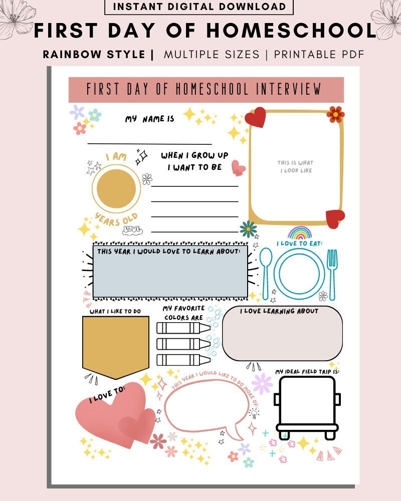First Day Of Homeschool Interview Printable, Homeschool Planner with regard to First Day of Homeschool Printables