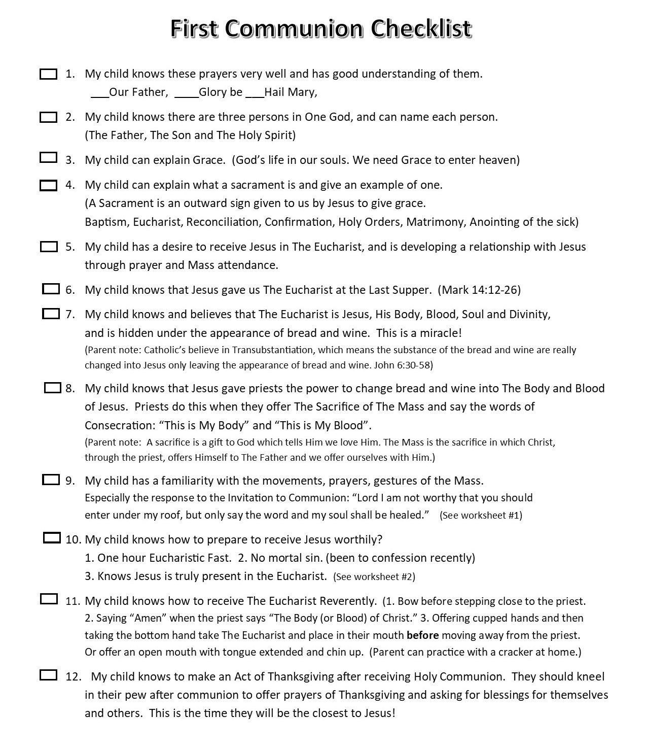 First Holy Communion Preparation – St. Bartholomew – St. Joseph with Free Printable First Communion Worksheets