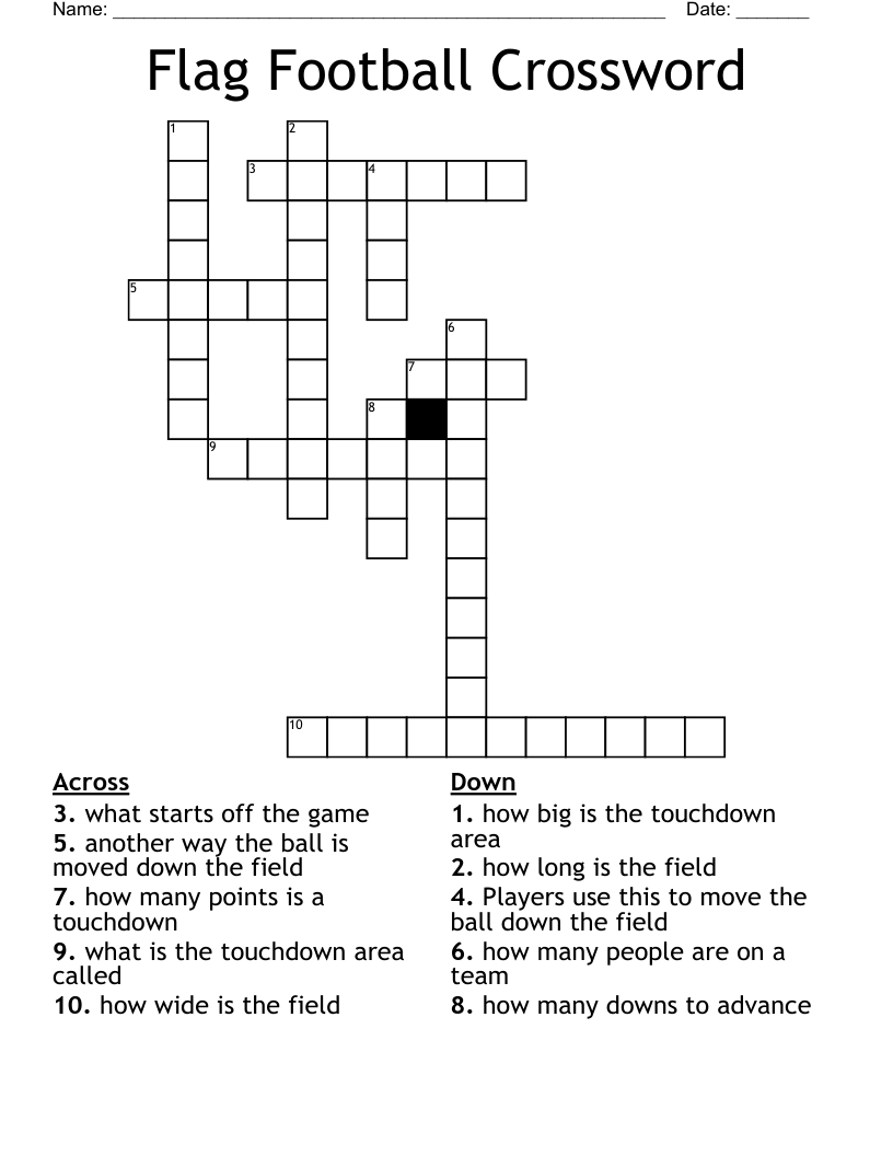 Flag Football Crossword - Wordmint in Football Crossword Printable
