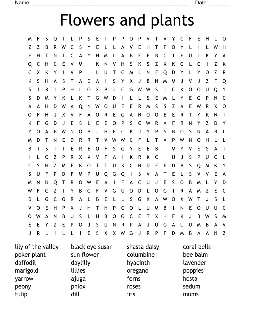 Flowers And Plants Word Search - Wordmint intended for Plant Word Search Printable