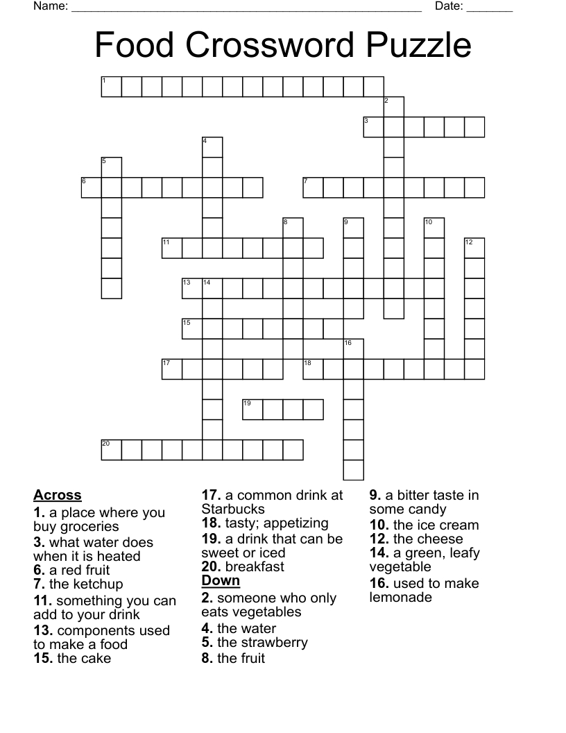 Food Crossword Puzzle - Wordmint throughout Food Crossword Printable