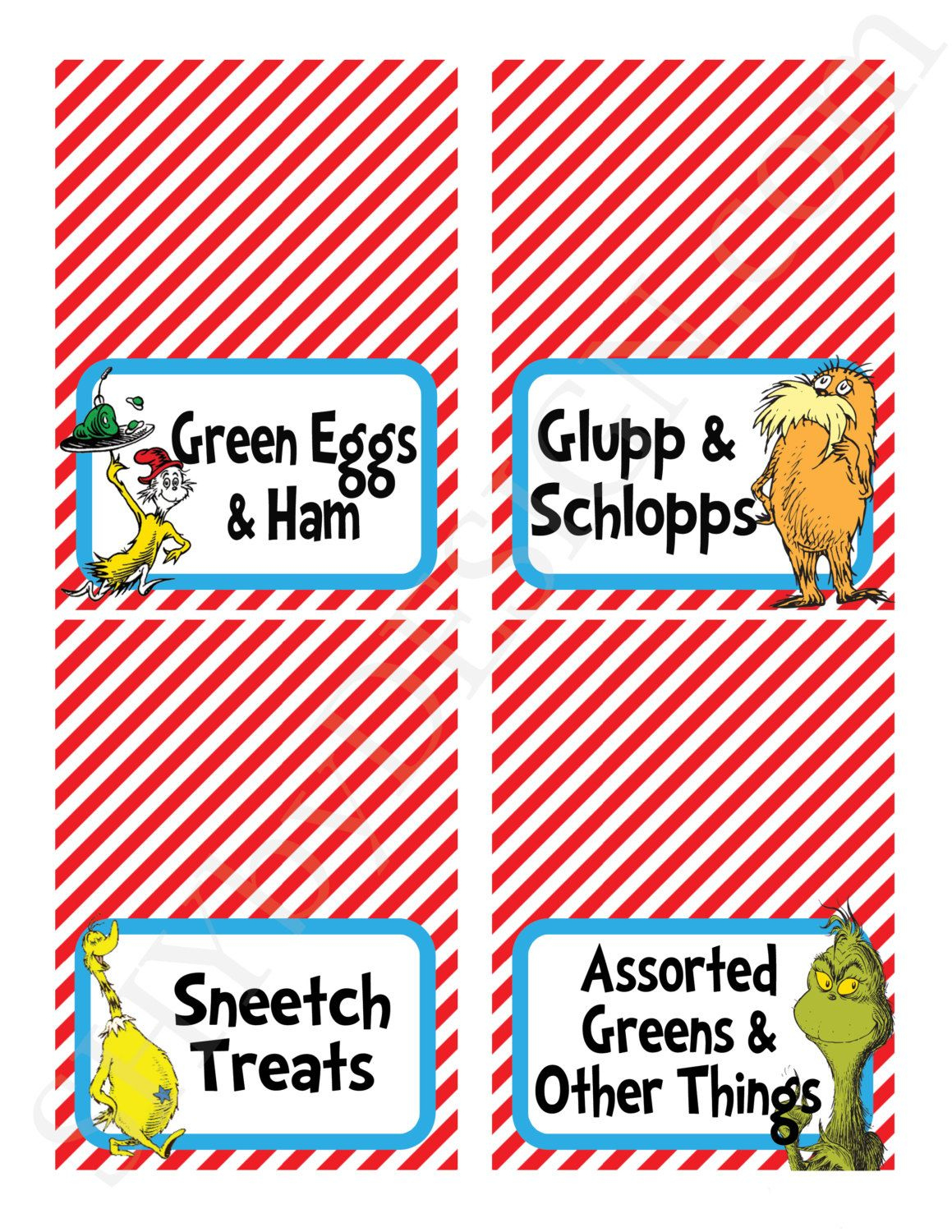 Food Labels in Free Printable Dr Seuss Food Labels