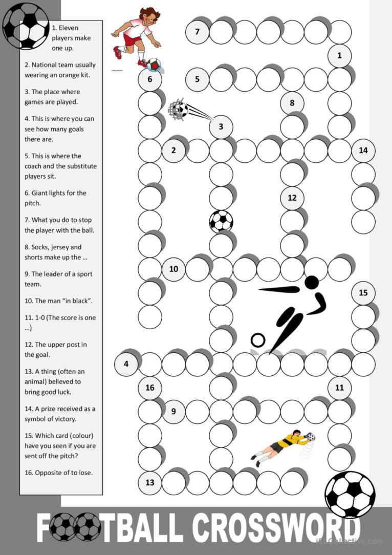 Football Crossword General Gramma…: English Esl Worksheets Pdf &amp;amp; Doc with Football Crossword Printable