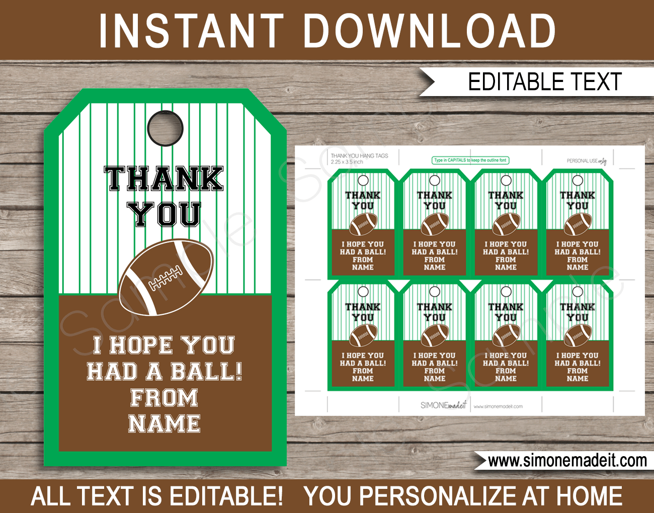 Football Party Favor Tags Template with Free Printable Football Tags