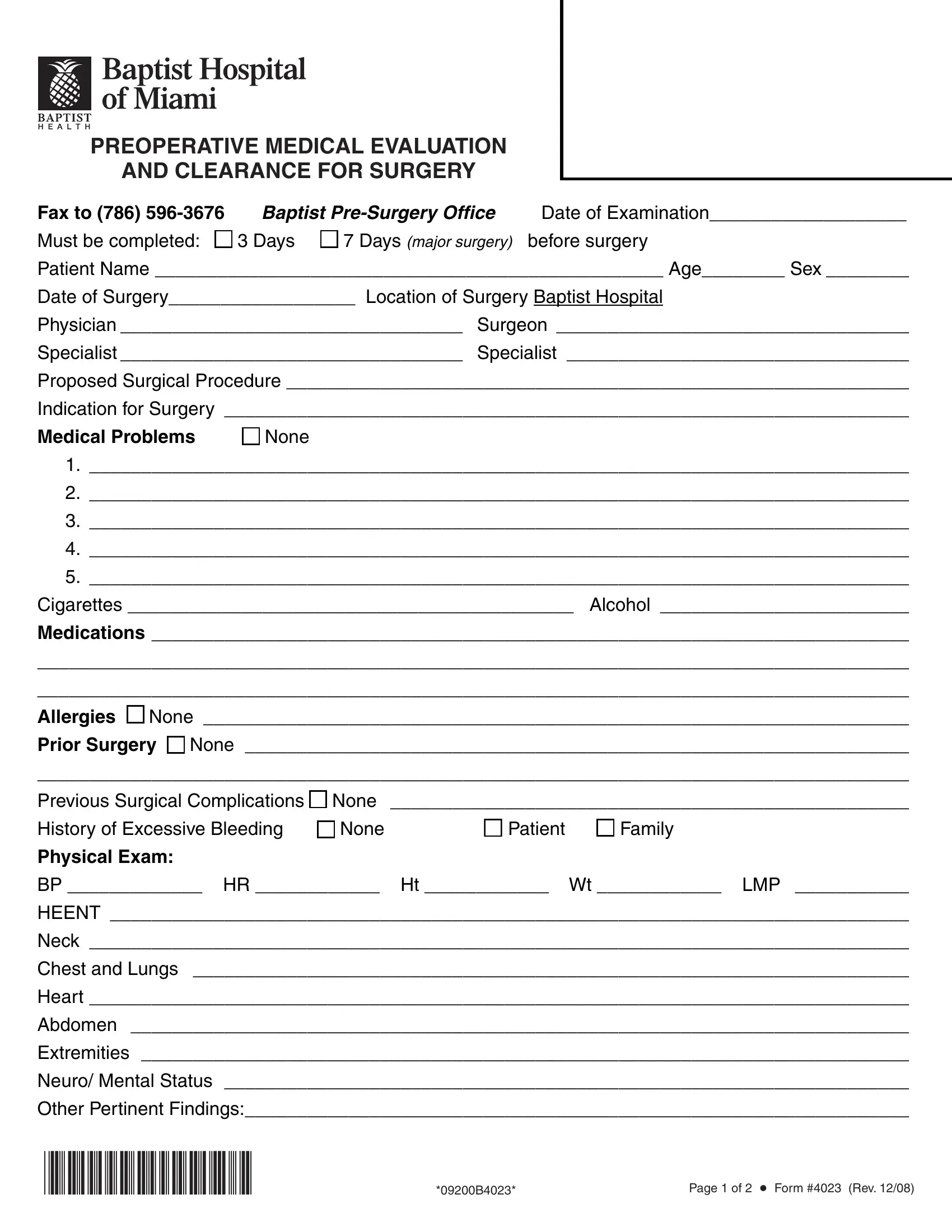 Form 4023 ≡ Fill Out Printable Pdf Forms Online within Printable Medical Clearance Form For Surgery