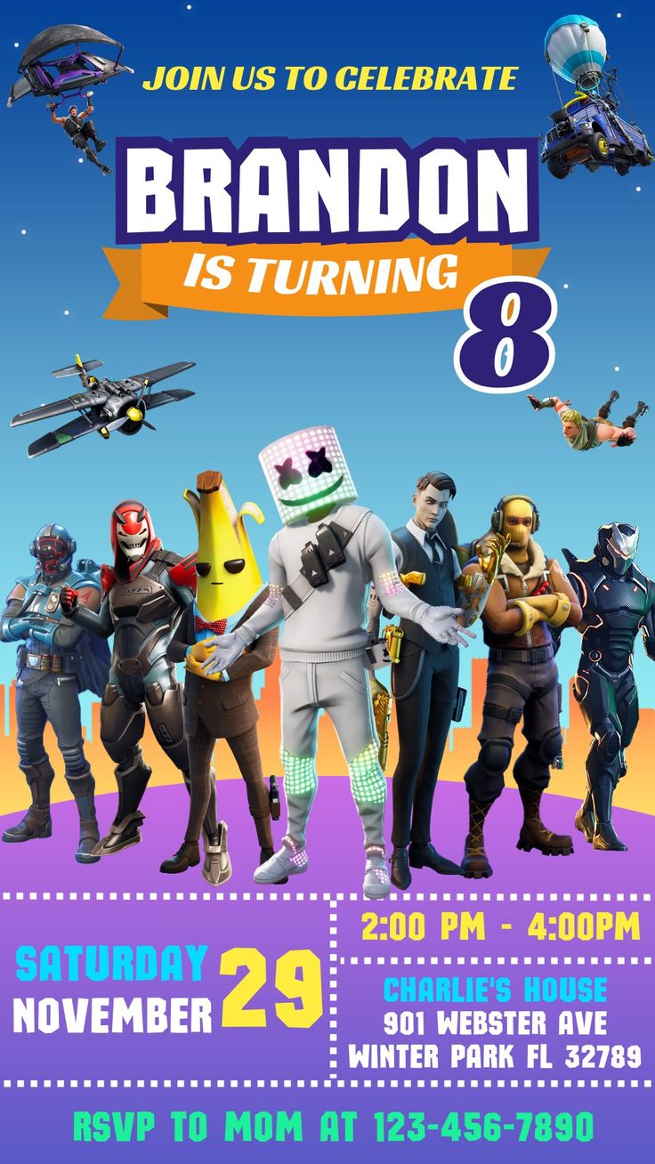 Fortnite Birthday Invitation Template | Editable Fortnite Invite for Downloadable Free Printable Fortnite Invitations