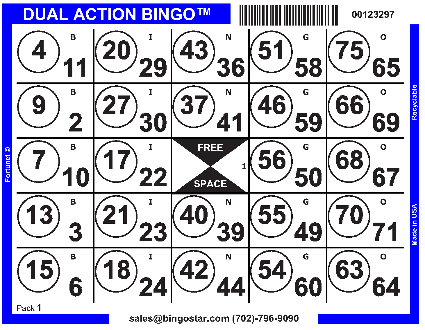 Fortunet Secured Bar Coded Bingo Paper inside Double Action Bingo Cards