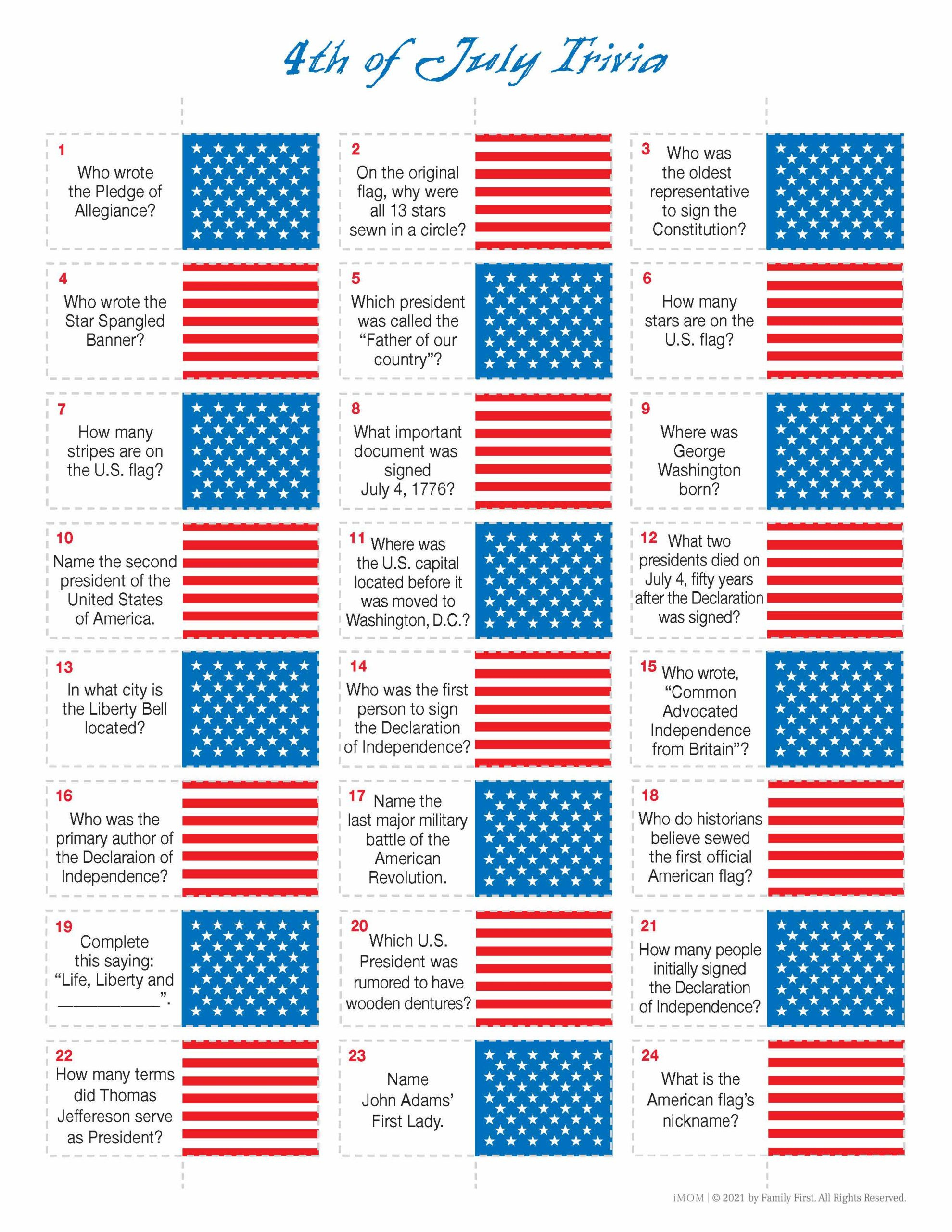 Fourth Of July Trivia Game - Imom within Fourth Of July Games Printable