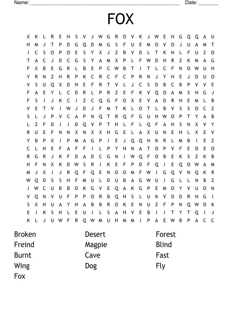 Fox Word Search - Wordmint inside Fox Crossword Puzzle Today Printable Free