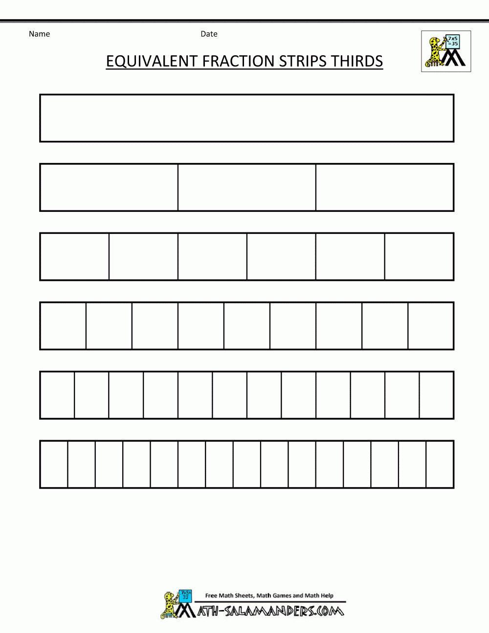 Fraction Strip - Equivalent Fractions throughout Blank Fraction Bars Printable