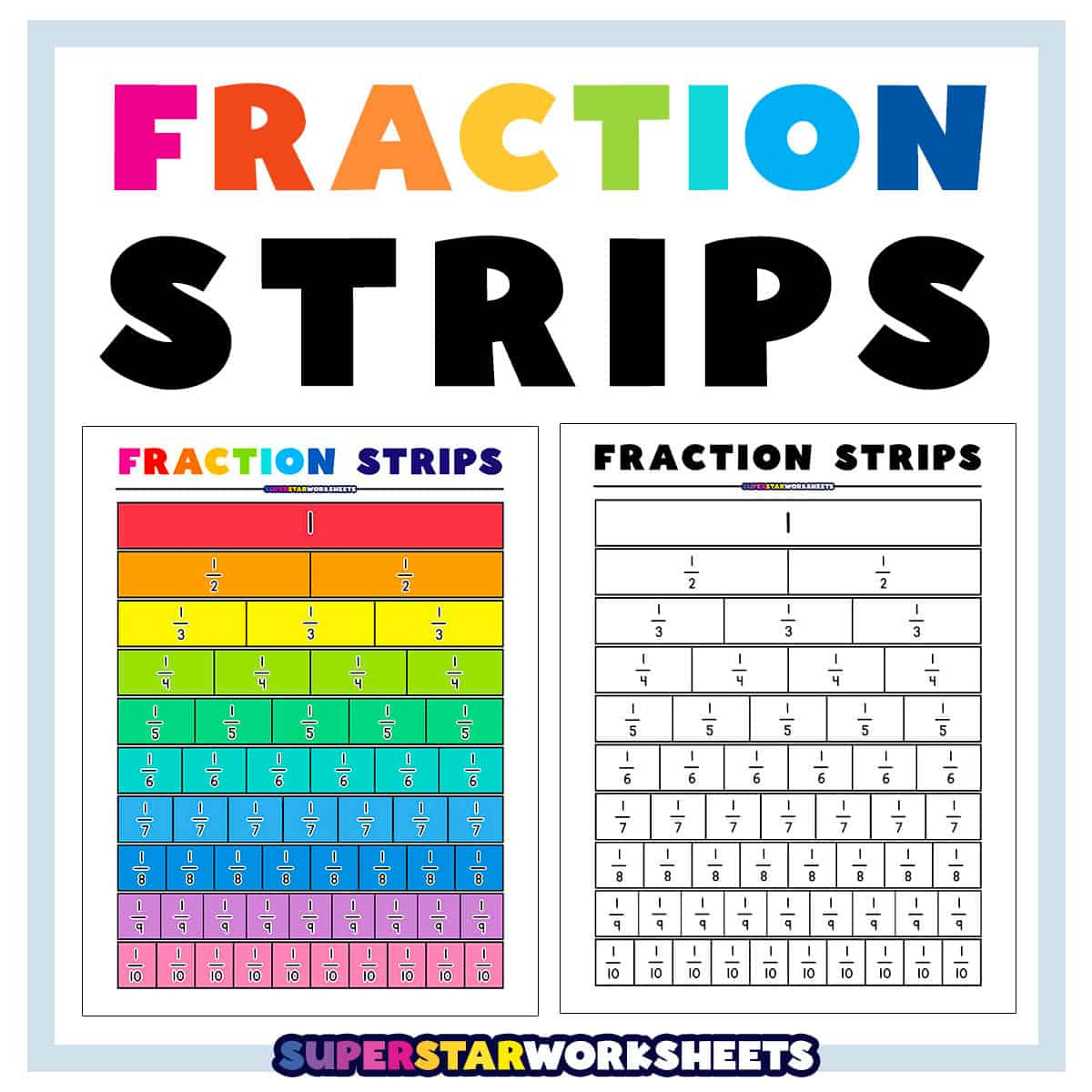 Fraction Strips - Superstar Worksheets intended for Fraction Strips Free Printable