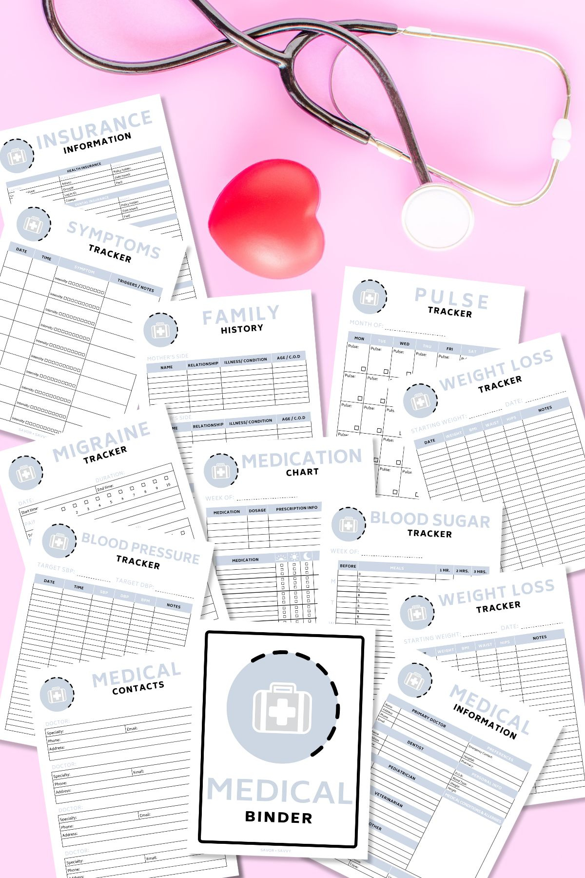 Free 4 Page Medical Binder Printable - Savor + Savvy inside Medical Binder Printables Free
