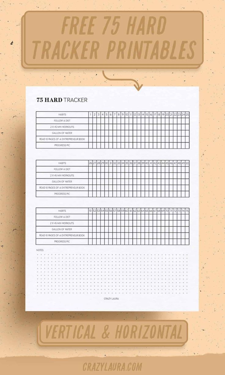 Free 75 Hard Tracker Printable With Two Versions - Crazy Laura throughout 75 Hard Challenge Free Printable