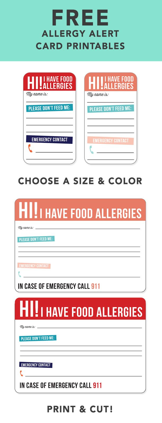 Free Allergy Alert Printables with regard to Free Printable Allergy Cards