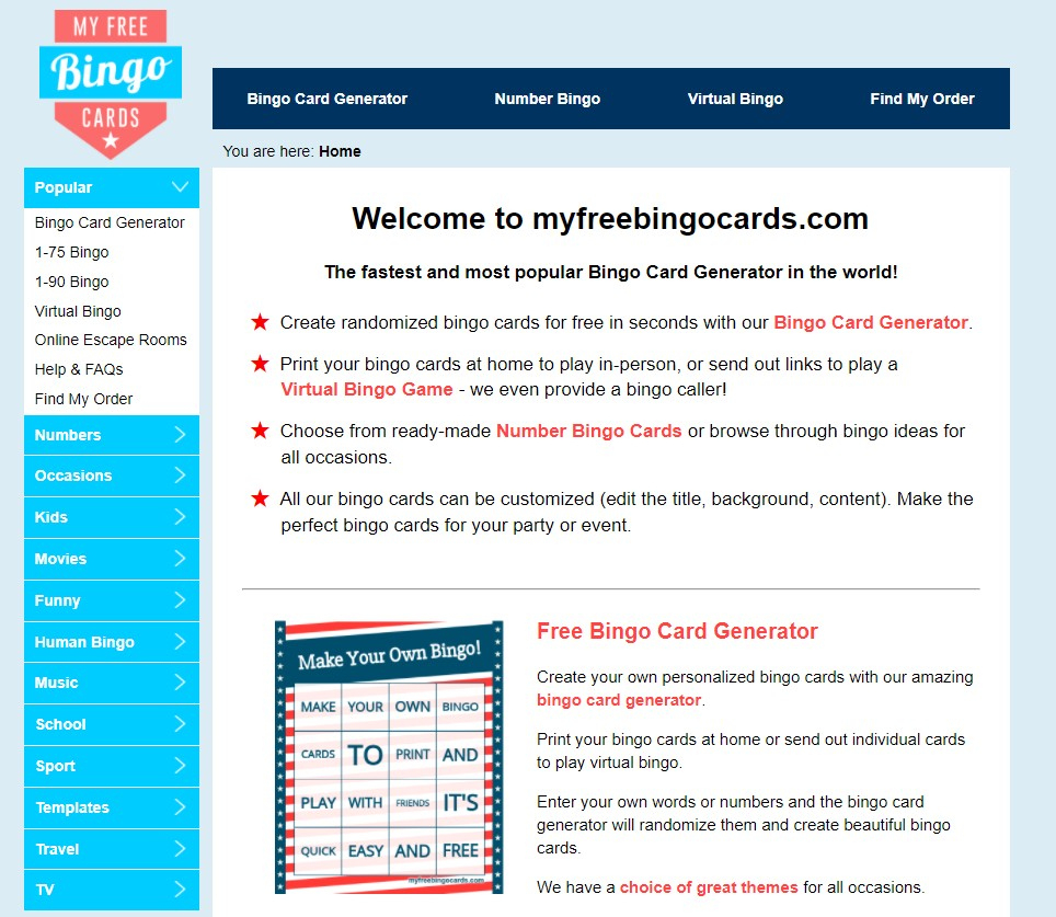 Free Bingo Cards - Digto pertaining to Myfreebingocards Bingo Card Generator