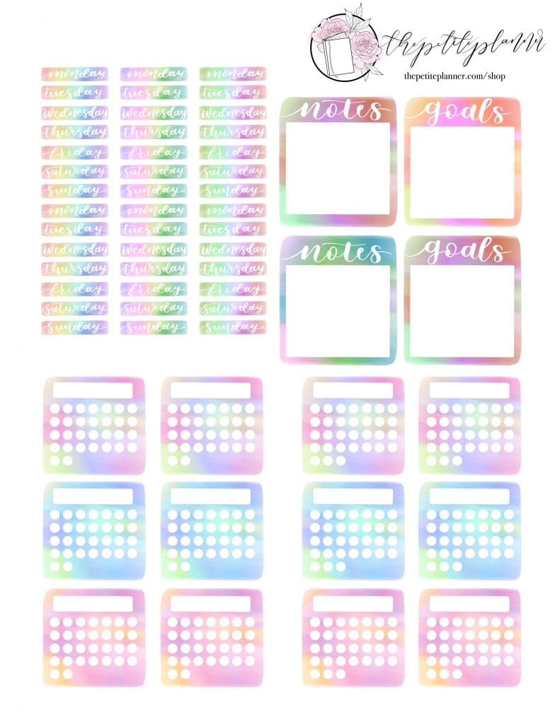 Free Bullet Journal Printables: Tie Dye Stickers ⋆ The Petite Planner pertaining to Bullet Journal Printable Stickers
