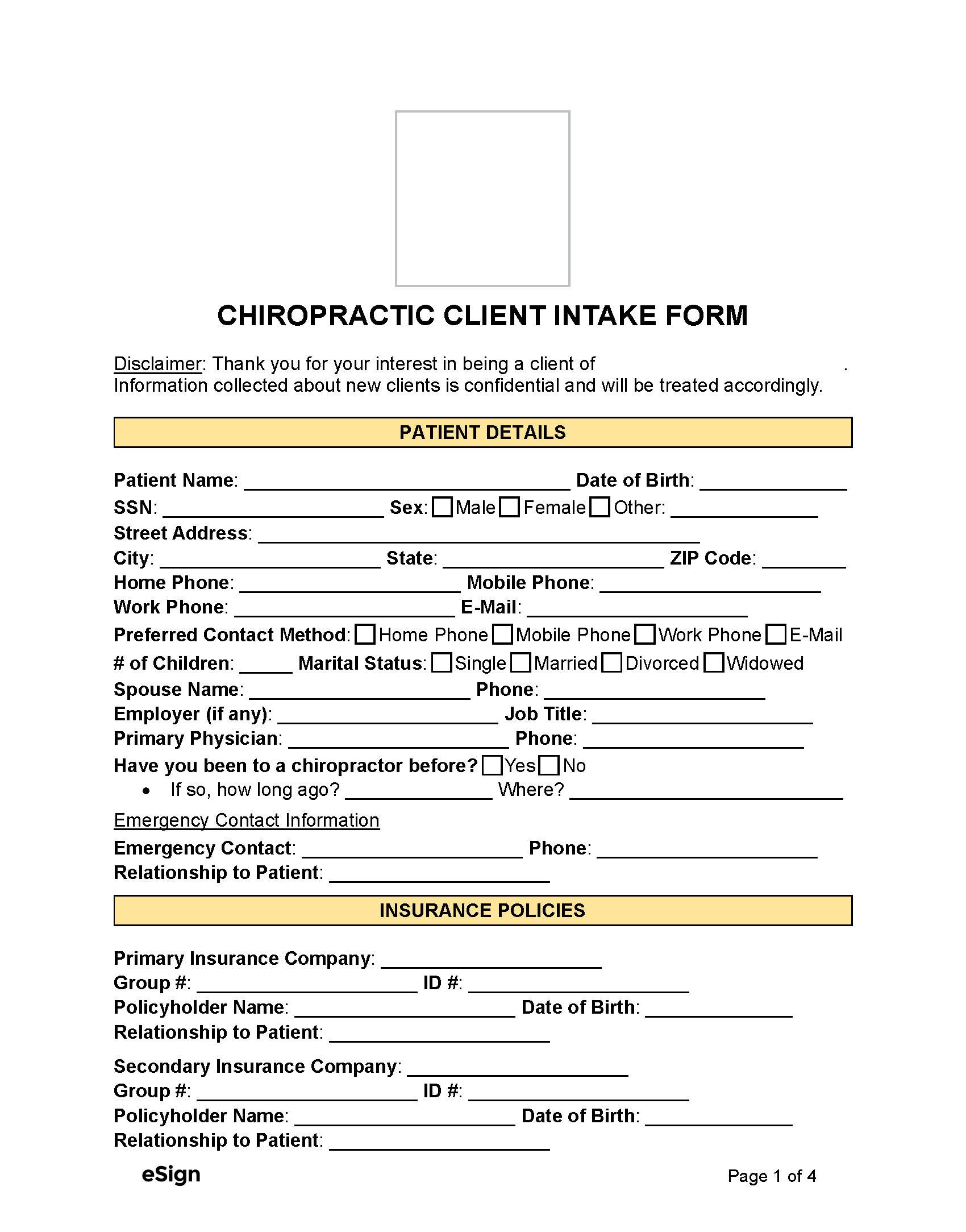 Free Chiropractic Client Intake Form | Pdf | Word with Free Printable Chiropractic New Patient Forms