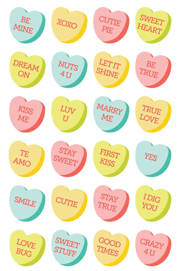 Free Conversation Hearts Clipart + Svg Cut Files - Hey, Let&amp;#039;S Make throughout Free Printable Conversation Hearts