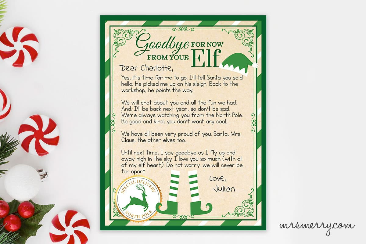 Free Elf On The Shelf Goodbye Letter Printable | Mrs. Merry with regard to Elf on the Shelf Goodbye Letter Free Printable