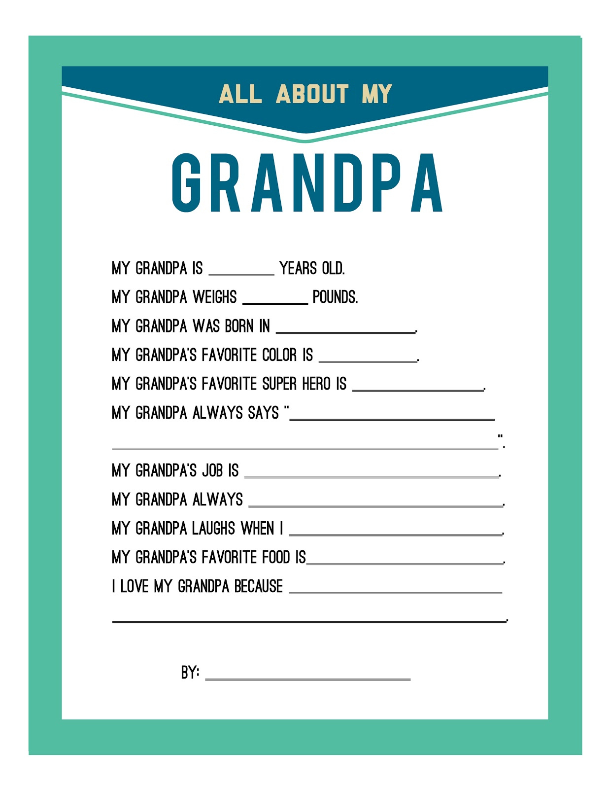 Free Father&amp;#039;S Day Printable with regard to Grandpa Questionnaire Free Printable