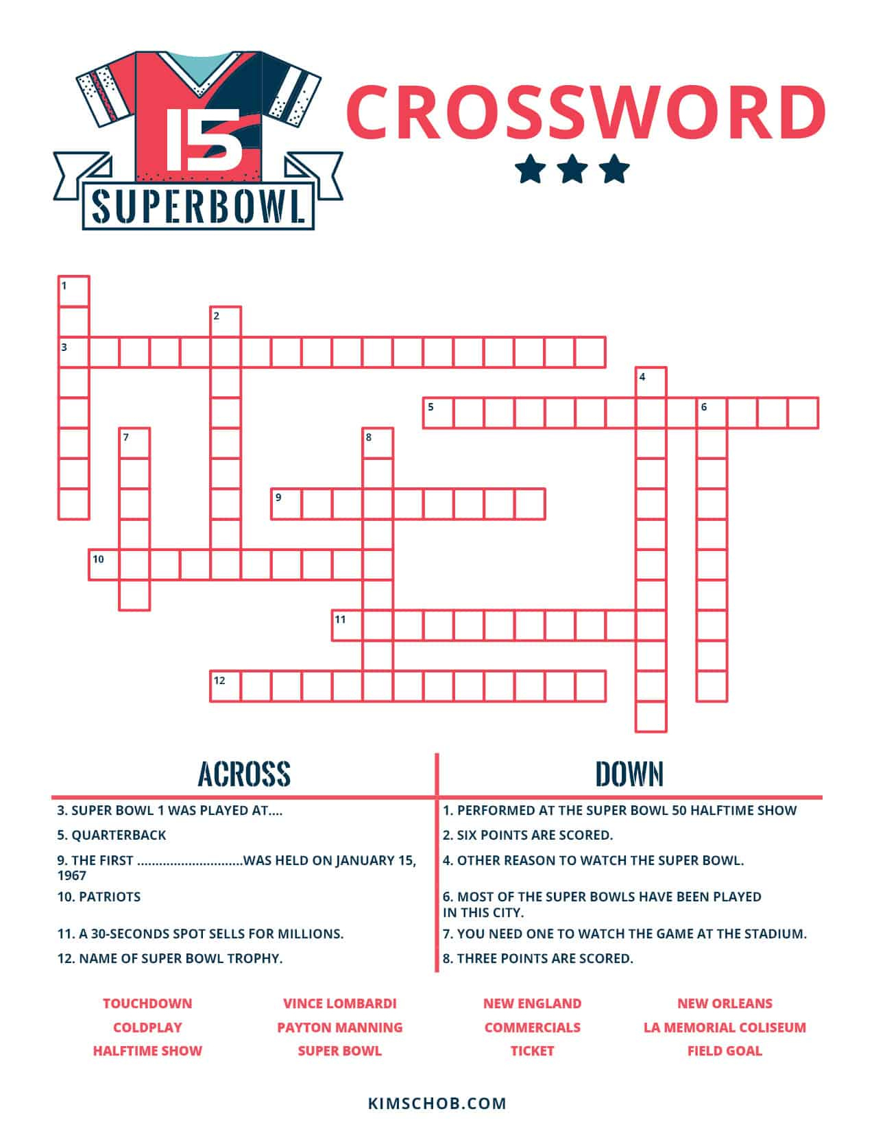 Free Football Printables - Printable Game Day Activities! - Kim Schob throughout Super Bowl Crossword Puzzle Printable