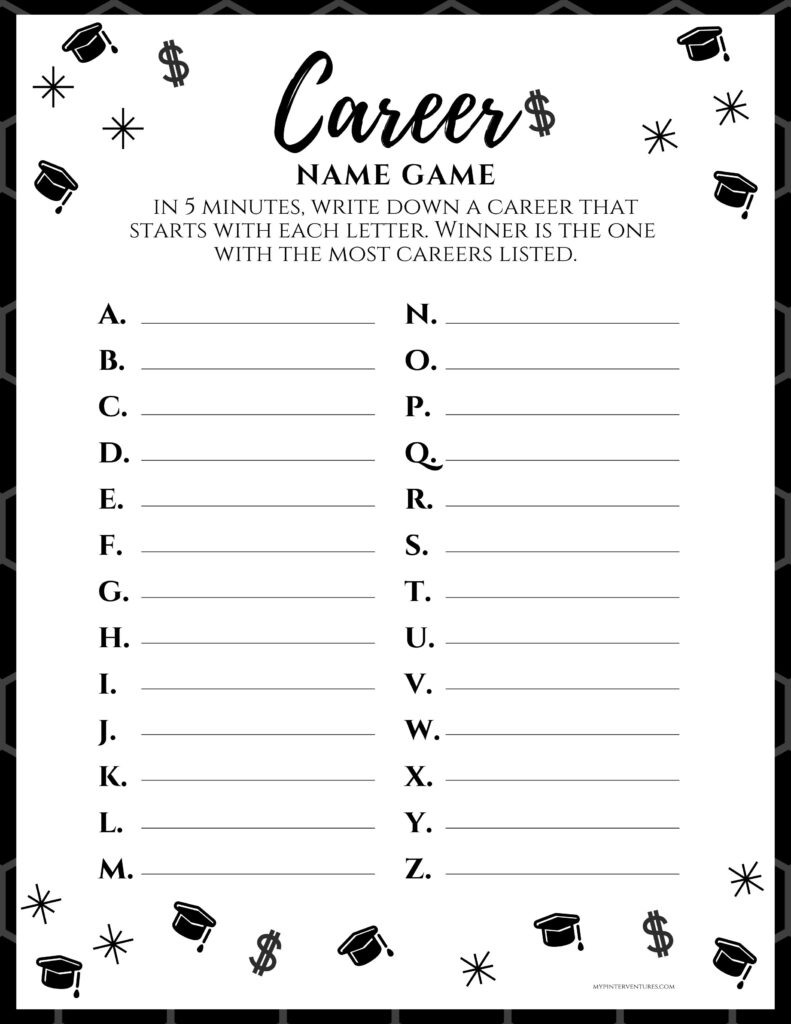 Free Graduation Party Game – Career Name Game - My Pinterventures in Free Printable Graduation Party Games