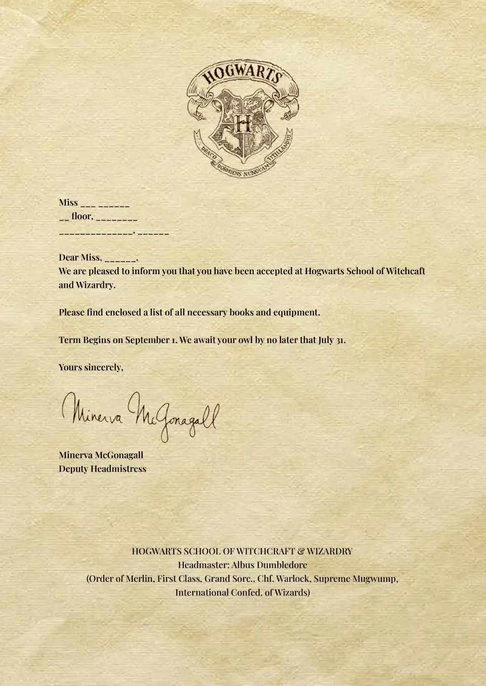 Free Hogwarts Invitation Template For Google Docs throughout Printable Hogwarts Acceptance Letter Free