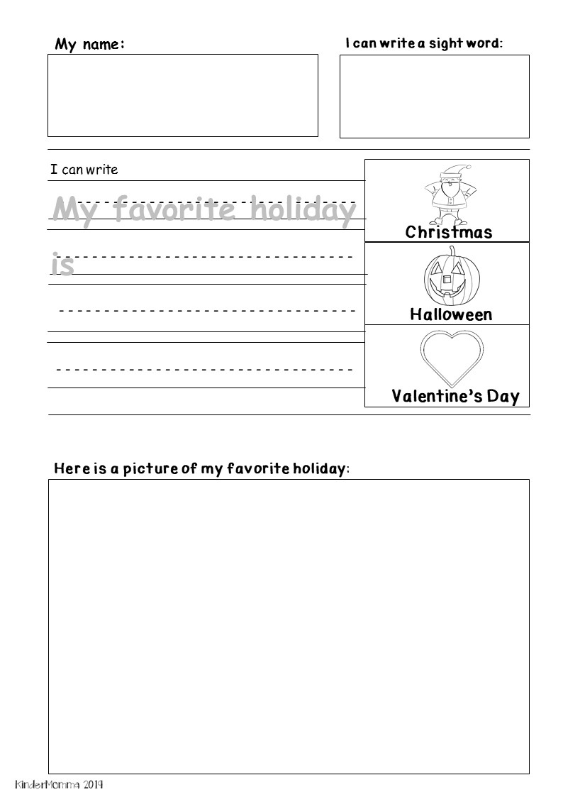 Free Holiday Writing Printable - Kindermomma inside Printable Kindergarten Holiday Worksheets
