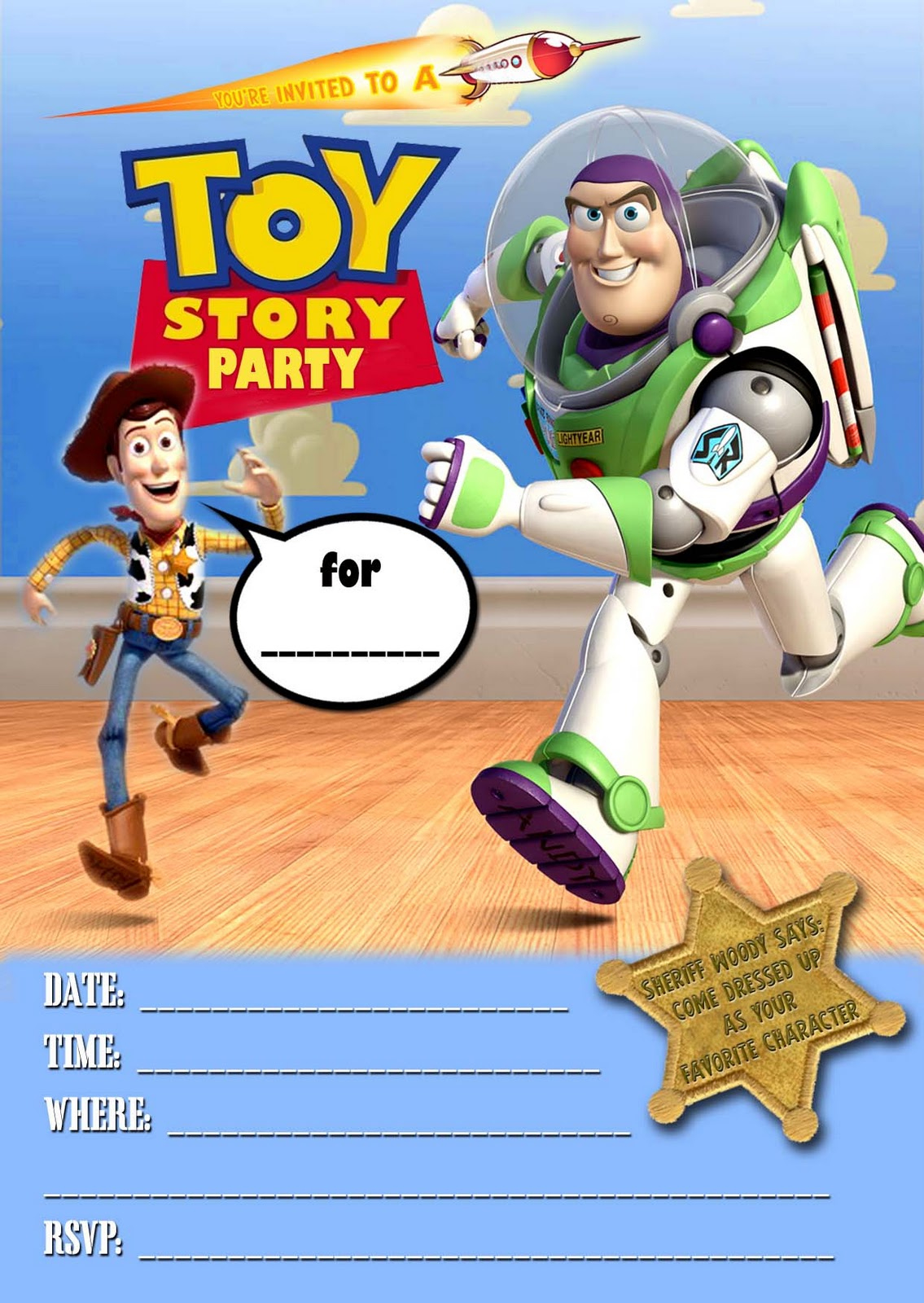 Free Kids Party Invitations: Toy Story Party Invitation in Toy Story Invitations Printable Free