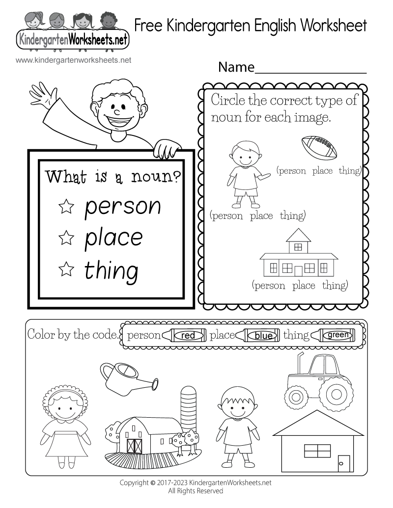 Free Kindergarten English Worksheet inside Printable Kindergarten English Worksheets