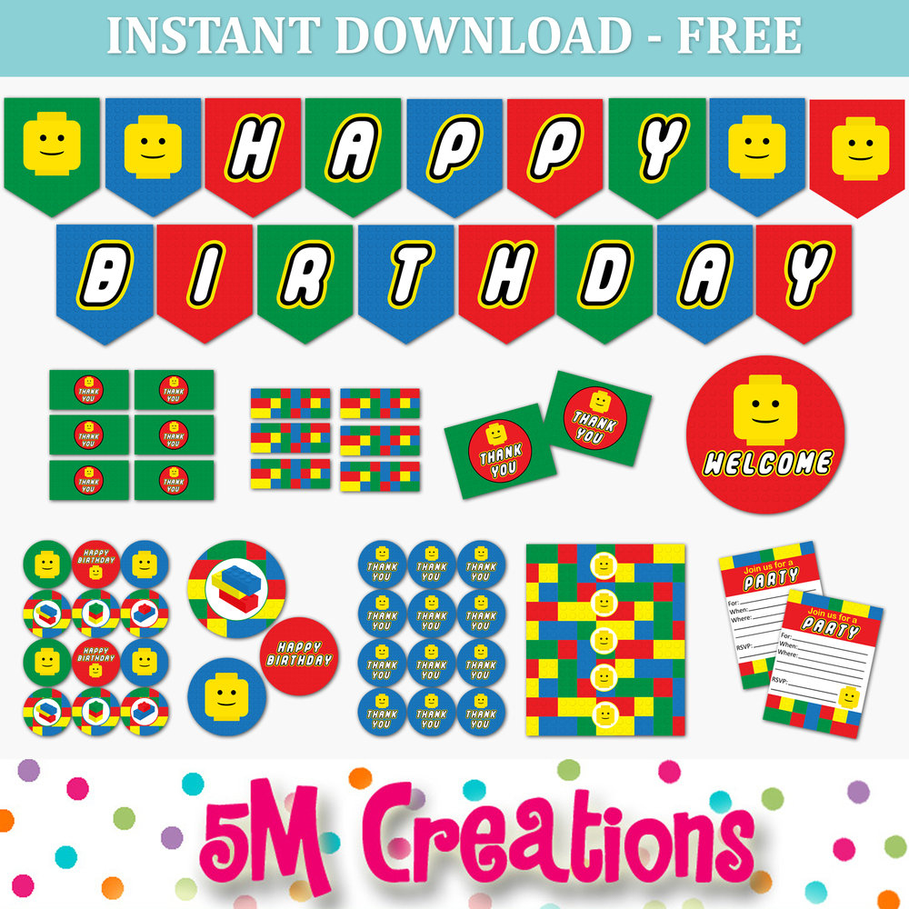 Free Lego Inspired Party Printable Decorations – Instant Download pertaining to Lego Party Free Printables