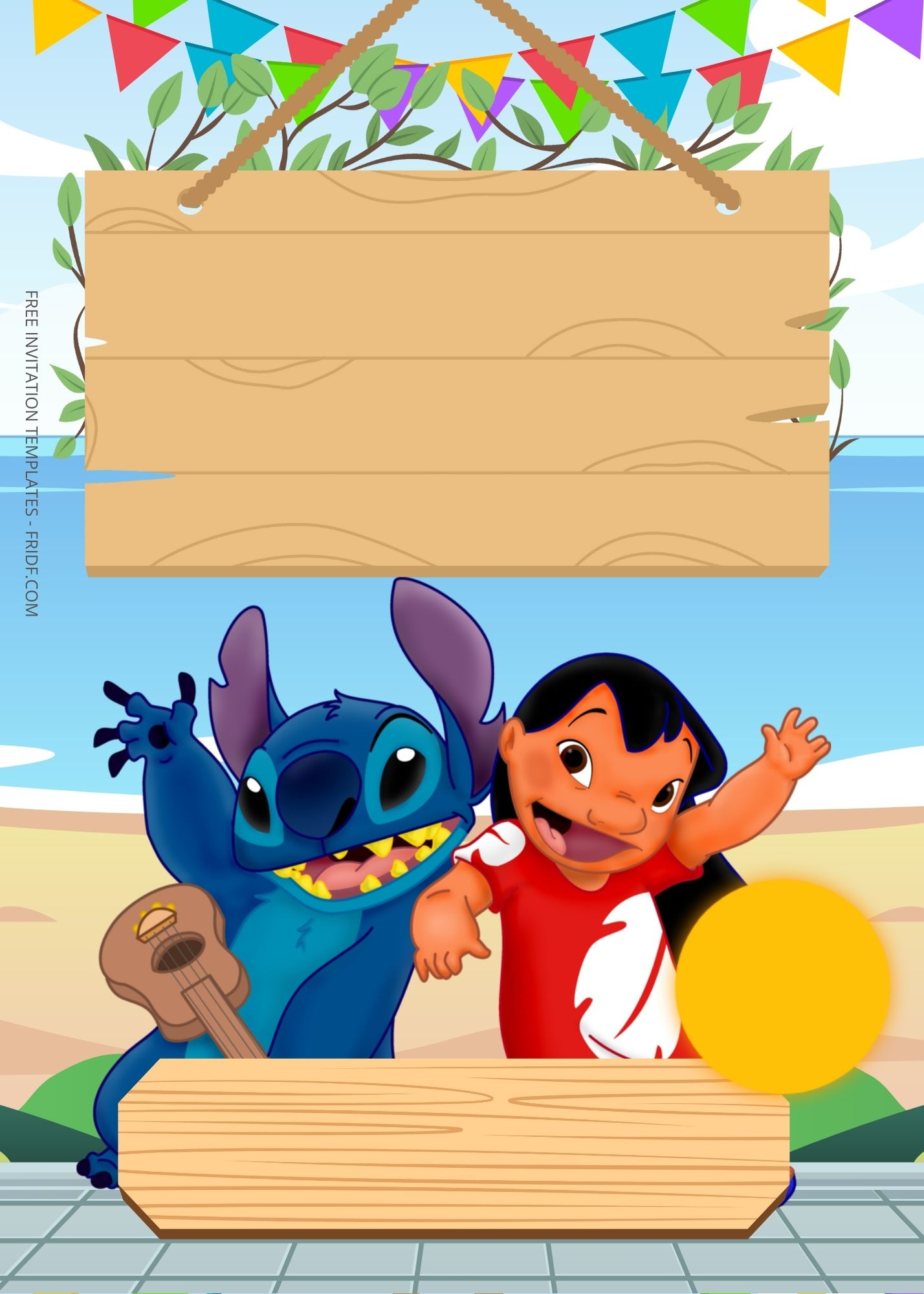 Free Lilo &amp;amp; Stitch Beach Party Birthday Invitation Templates pertaining to Free Printable Stitch Invitation Layout