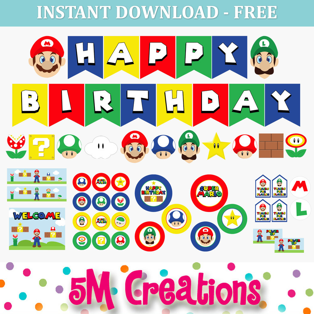Free Mario Inspired Party Printable Decorations – Instant Download regarding Super Mario Cupcake Toppers Free Printables