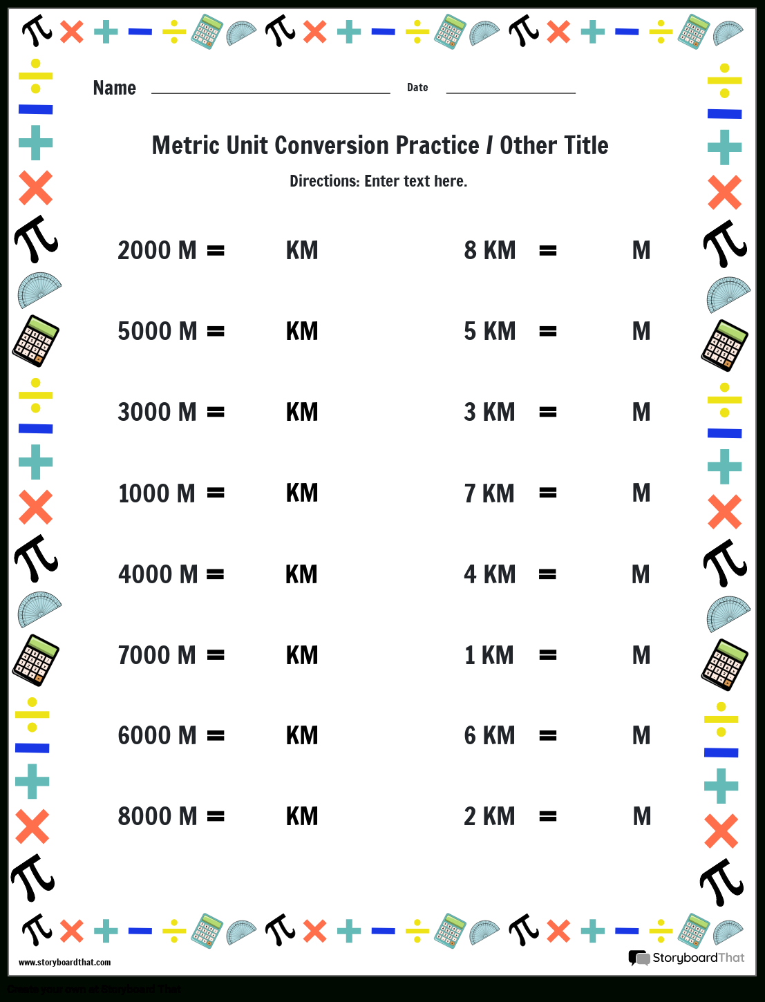 Free Metric Worksheets: Customize With Storyboard That for Metric Measurement Worksheet Printable