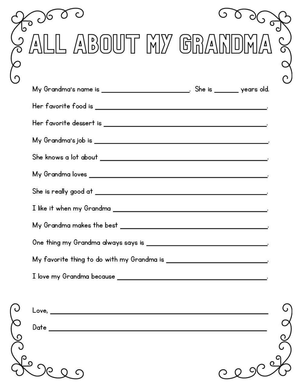 Free Mother&amp;#039;S Day Printable Questionnaires - A Special Gift Idea with regard to Free Printable Grandma Questionnaire
