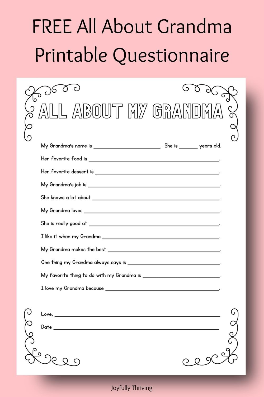 Free Mother&amp;#039;S Day Printable Questionnaires - A Special Gift Idea within Free Printable All About Grandma Printable