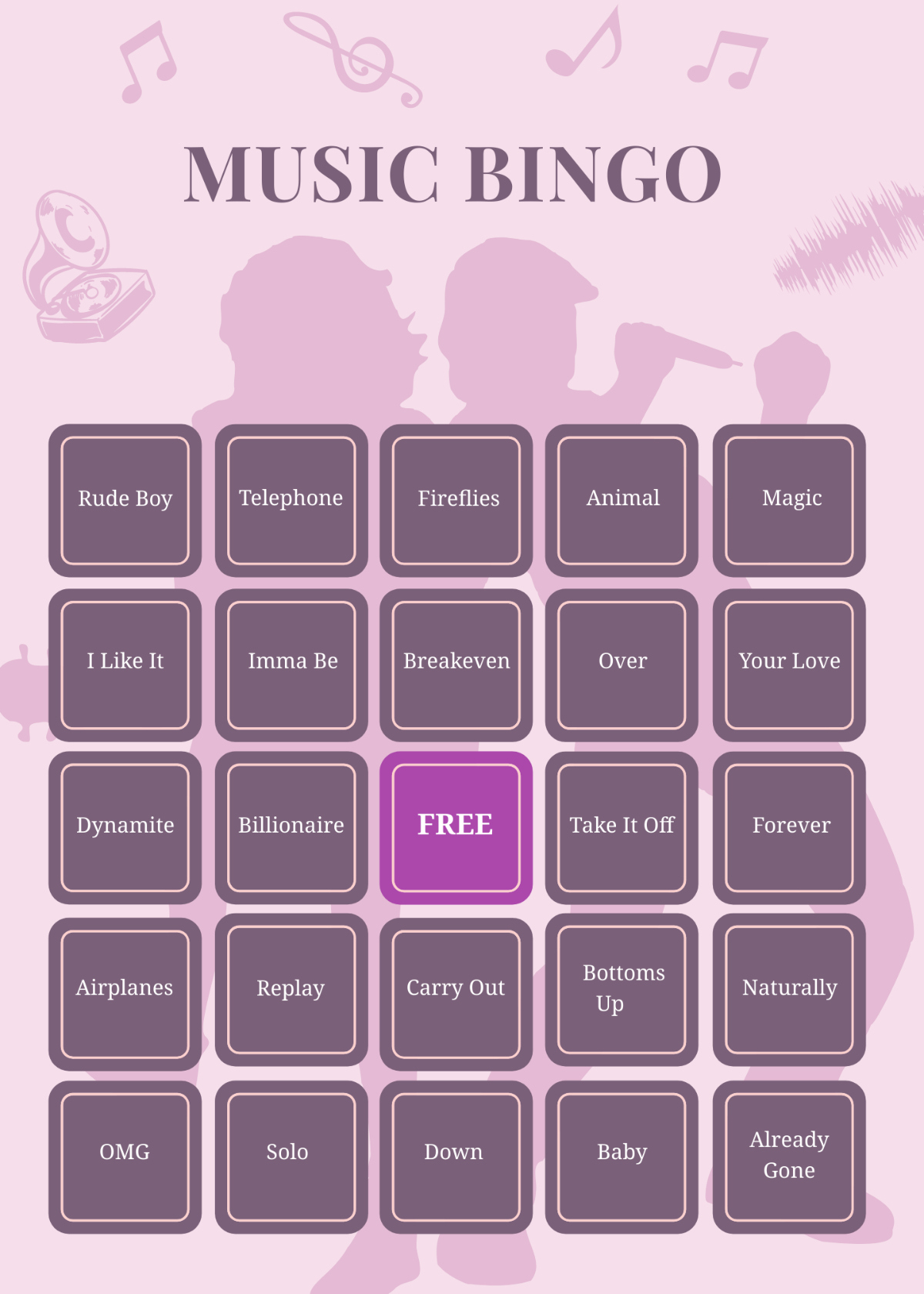 Free Music Bingo Card Template To Edit Online with Free Music Bingo Card Generator